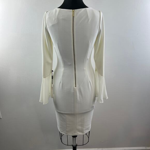 CALVIN KLEIN Cream Bell Sleeve Button Accent Knee Length Sheath Dress Size 2 NEW - Picture 7 of 12